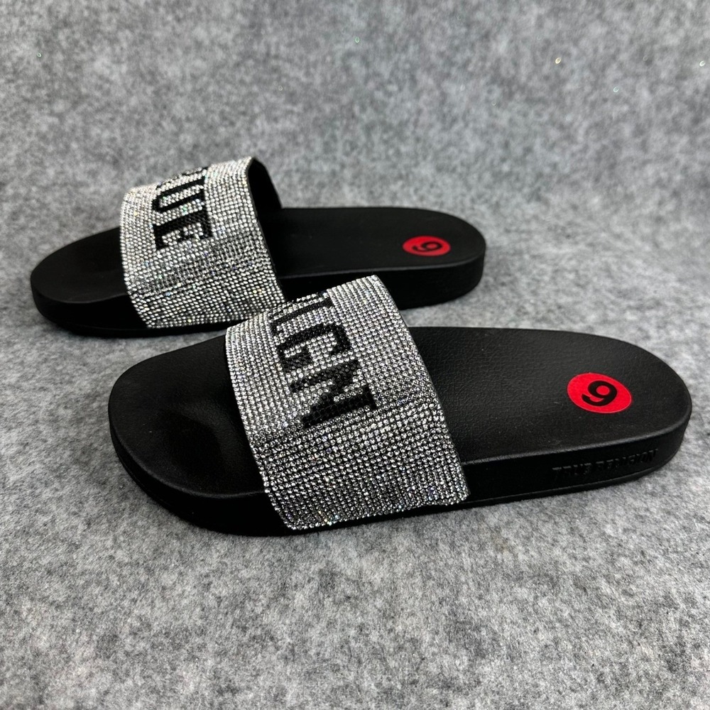 True Religion Meyer Pool Slides Womens Black Logo Sandals Slip On Size 6 - Picture 5 of 14